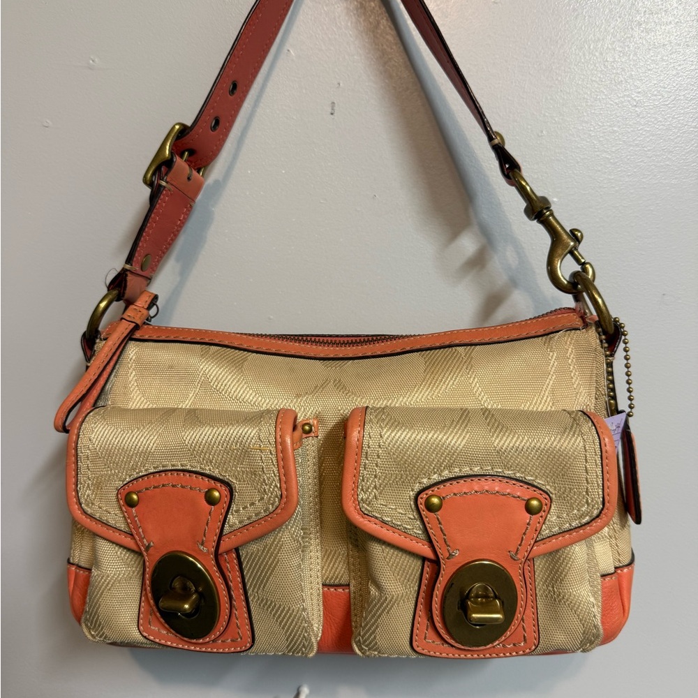 Vintage Coach Tan and Orange Shoulder Bag with Structured Design